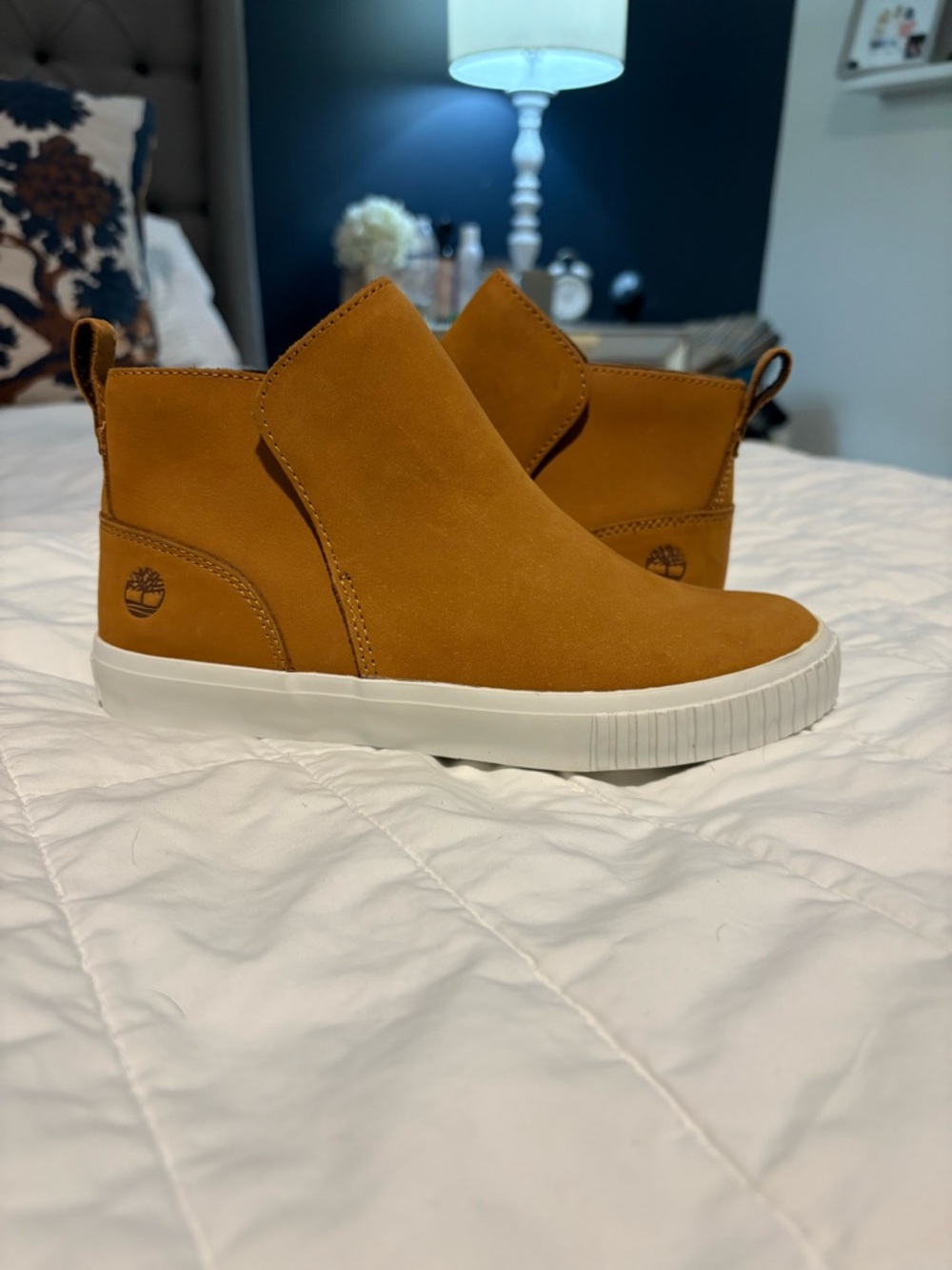 Timberland Women's Slip-On Nubuck Sneakers in Cognac Brown with White Sole